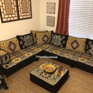 8'' Thickness L Shaped Arabic Sofa Set, Floor Seating, Floor Couch Moroccan, Kilim Rug, Ottoman Couch, Living Room Furniture, Home Decor zdjęcie 8