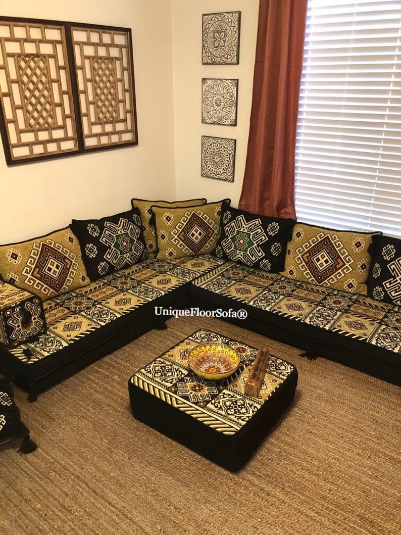 8'' Thickness L Shaped Arabic Sofa Set, Floor Seating, Floor Couch Moroccan, Kilim Rug, Ottoman Couch, Living Room Furniture, Home Decor zdjęcie 8