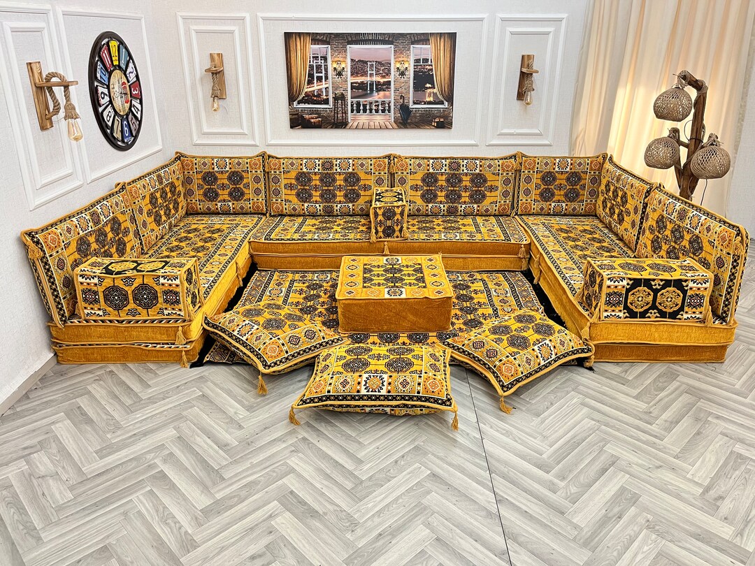 8'' Thickness U Shaped Living Room Sofa Couch, Floor Seating Set ,boho