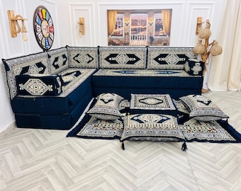 Ottoman Style Sofa, Arabic Majlis L-Shaped Sofa Set: Foam Filled Modular Floor Seating 16''