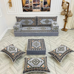 8 inch Thick Arabic Sofa Floor Seating Set, Floor Sofa, Modular Sofa, Traditional Sofa, Floor Cushion Couch, Ottoman Couch Pillows & Rug zdjęcie 5