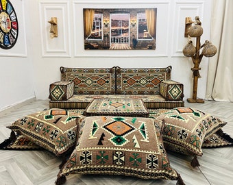 Beige Arabic Sofa Set, Floor Cushions, Indoor & Outdoor Ethnic Floor Seating Sofa,Boho Floor Couch,  Bench Cushions, Floor Cushion Cover