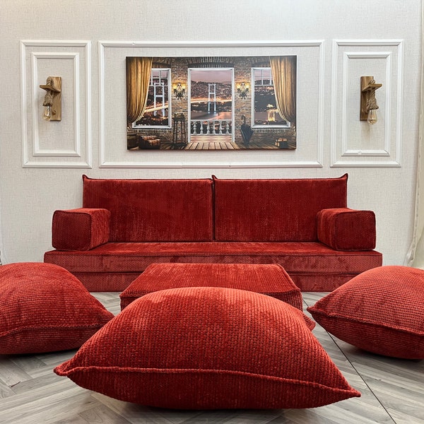Ensemble de sièges de salon marocain polyvalent de 20 cm (8 po.) d'épaisseur, coussin de sol, canapés et ottomane, canapé arabe, canapé de sol personnalisable