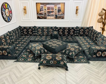 Modular Floor Sofa U Shaped Arabic Set: Authentic Majlis Seating, Living Room Decor