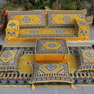 Yellow Arabic Floor Seating Sofa Set,Sectional Sofas,Garden Sofa Set,Indoor & Outdoor Ethnic Floor Seating Sofa,Arabic Majlis,Ottoman Couch