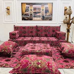 8'' Thick Functional Floor Seating Living Room Sofa Set, Turkish Tulip Pattern Floor Cushion,Unique Design Living Room Decor,Arabic Sofa Set ALL SOFA SET