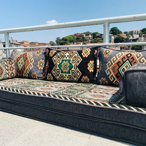 8'' Thick Anthracite Gray Floor Sofa, Arabic Sofa, Boho Couches, Floor Cushion, Sectional Sofa, Floor Seating, Outdoor Couch, Bench Cushion