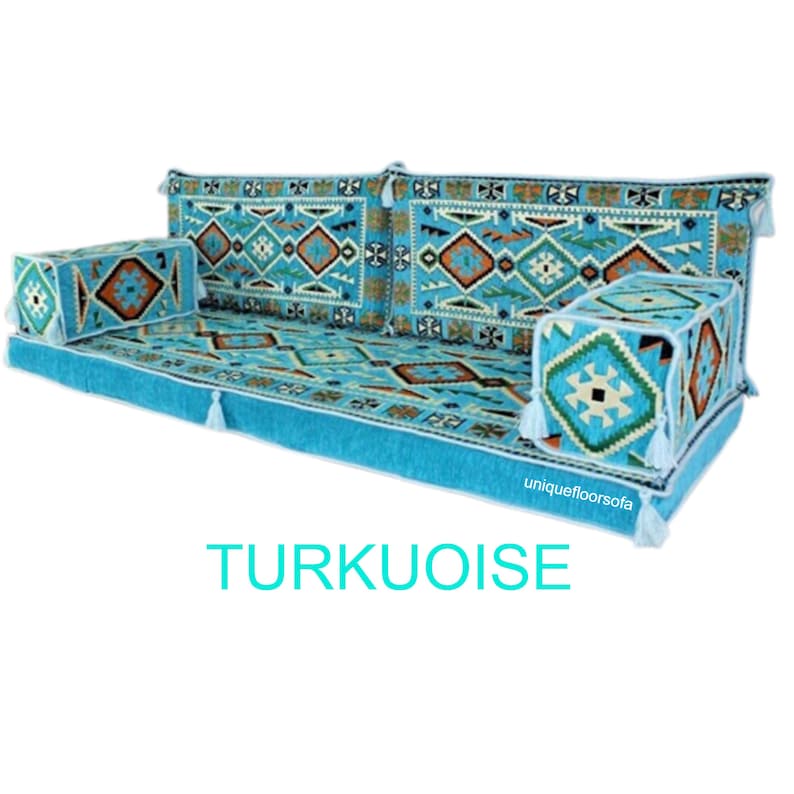 Royal Anatolian Arabisch Sofa Set, Bodenkissenbezug, Schnittsofa, Palettensofas, Bodencouch im Innen und Außenbereich, Bodenbestuhlung -TURKUOISE