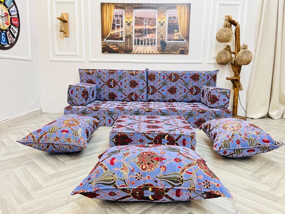 Lot De 18 Sièges De Sol Kilim Turc – Coussins Gris, Style Bohème, 100% Coton