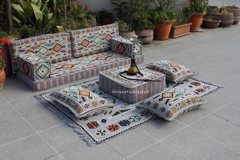 Arabic Sofa Set, Bench Cushions,Sectional Sofa,Floor Cushions, Indoor&Outdoor Ethnic Floor Seating Sofa,Terrace Garden Sofa,Boho Floor Couch image 2