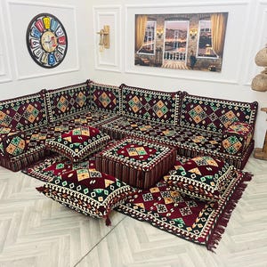 L Shaped Arabic Sofa Authentic Floor Cushion Seating Living Room Set, Home decor furnishings,Floor Couch, Modular Floor Sofa, Arabic Majlis