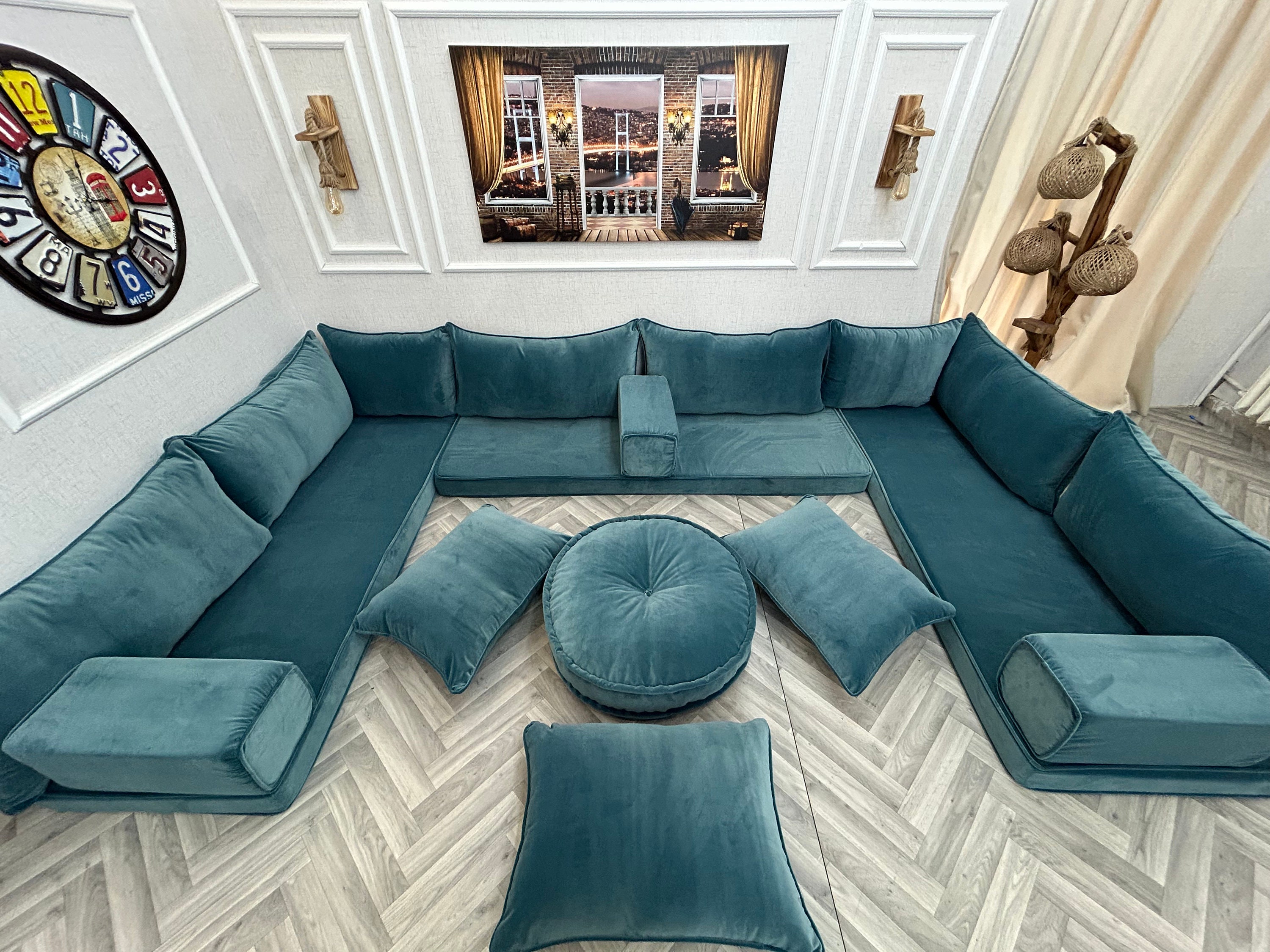 U Shaped Modern Living Room Velvet Floor Seating Sectional Sofa Couch Velvet Floor Sofa Couch Living Room Sofa Set Custom Made Sofas Etsy