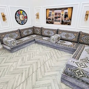 8'' Thick Anatolian U Shaped Arabic Living Room Sofa Floor Seating Set ,Boho Floor Couches ,Sectional Sofa, Arabic Majlis Sofa,Floor Cushion U Sofa Only