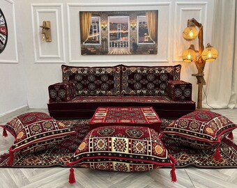Ensemble de canapé de salon arabe marron foncé de 20 cm (8 po.) d'épaisseur, canapé Majlis arabe, canapé sectionnel, canapés de sol et canapés et ottomane, canapé coussin de sol