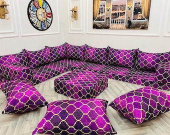 Moroccan Home Decor L-Shaped Floor Sofa Set: Arabic Majlis Living Room Seating