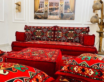8 inch Thick Sectional Arabic Floor Sofa Set: Living Room Seating & Ottoman
