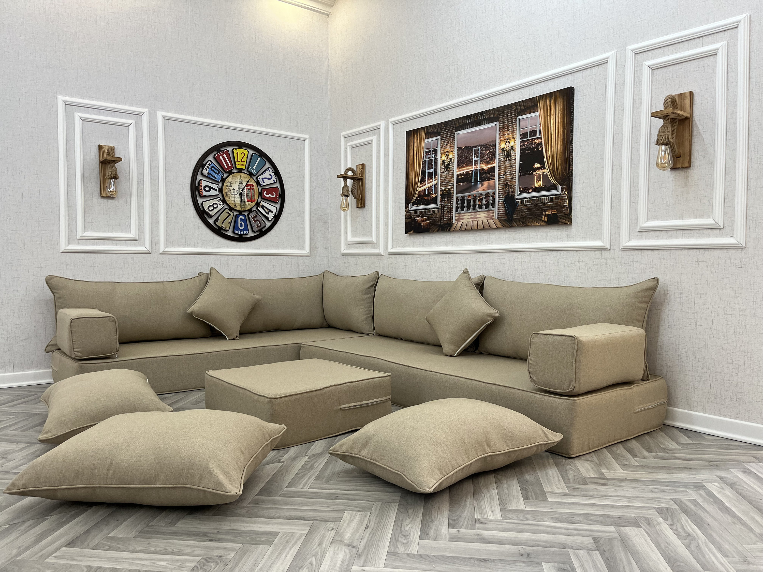L Shaped Boho Living Room Beige Floor Sofa Set Corner Seating Couch Custom Made Linen Fabric Sofa Cover Sectional Sofa Couch 8 THICK Etsy