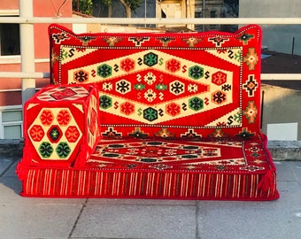 Ethnic Patterned Turkish Floor Sofa, Floor Cushion, Floor Seating Couch, Bench Cushion, Indoor & Outdoor Couch, Loveseats, Reading Nook