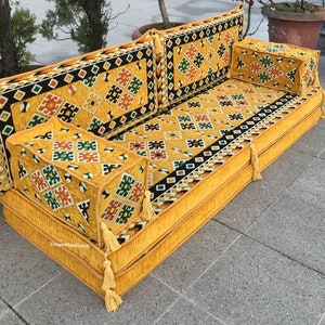 Yellow Moroccan Floor Sofa: Arabic Style Sectional Seating