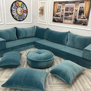 Modern Velvet Floor Seating Sofa: L-Shaped Living Room Couch Set, Custom Colors