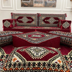 8 inch Thick Stunning Burgundy Authentic Floor Seating Sofa Set, Floor Sofa, Raised Floor Seating Set, Arabic Sofa Set, Floor Cushion Couch zdjęcie 6