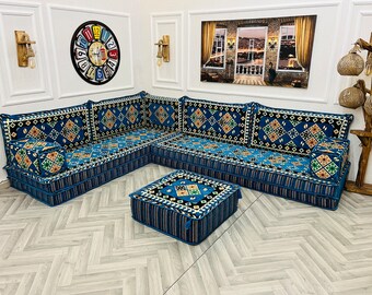 ネイビーモジュラーフロアソファセット：アラビア風フロアシート