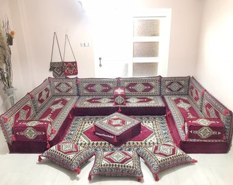 U Shaped Arabic Living Room Sofa Floor Seating Set, Floor Couches, Arabic Majlis, Sectional Sofa, Modular Floor Cushions / 8'' Seating Thick