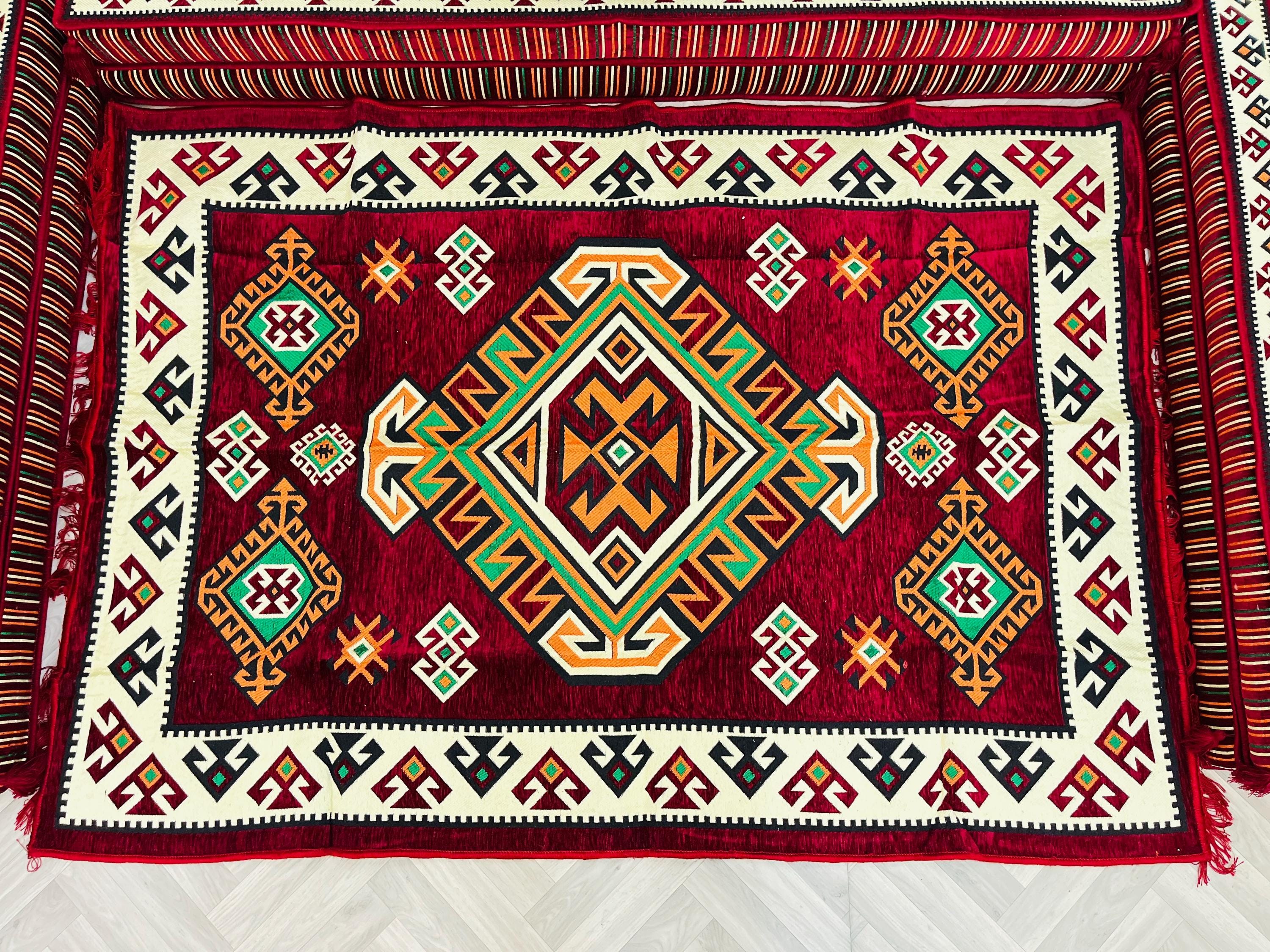 Majilis Rug Arabic Majlis Modular Floor Sofa Seating Set: U Shaped Boho Sofa ...