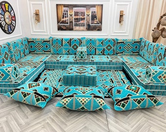 8 inch Thick U Shaped Arabic Sofa Living Room Sofa Floor Seating Set ,Boho Floor Couches ,Sectional Sofa, Arabic Majlis Sofa, Floor Cushions