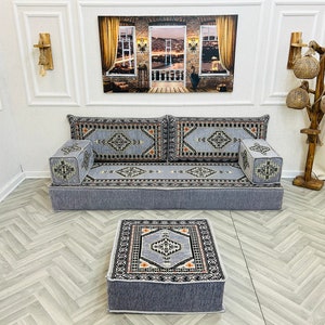 8 inch Thick Arabic Sofa Floor Seating Set, Floor Sofa, Modular Sofa, Traditional Sofa, Floor Cushion Couch, Ottoman Couch Pillows & Rug zdjęcie 3