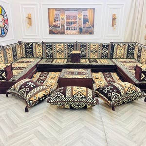 U Shaped Arabic Floor Sofa Modular Set: 22 Piece Majlis Floor Seating, Home Decor