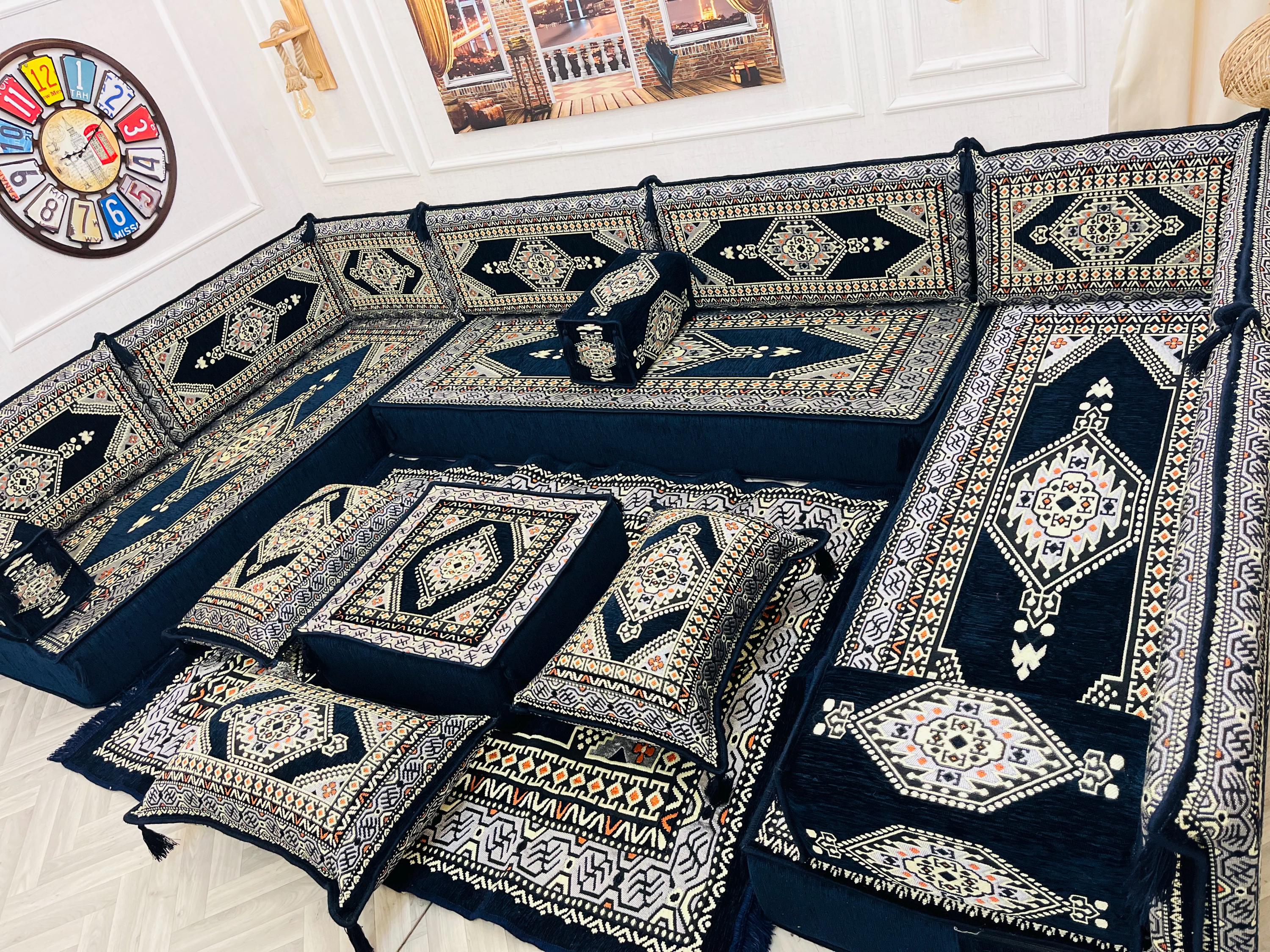 Majlis Rug Arabic Majlis Floor Sofa Set: 8-inch Ottoman Couch, Rug & Pillows - Etsy