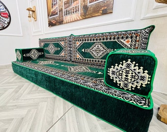 Green Arabic Sofa, 8 inch Thick Living Room Floor Seating Couch, Floor Cushion Seating, Living Room Decor, Moroccan Couch, Floor Sofa