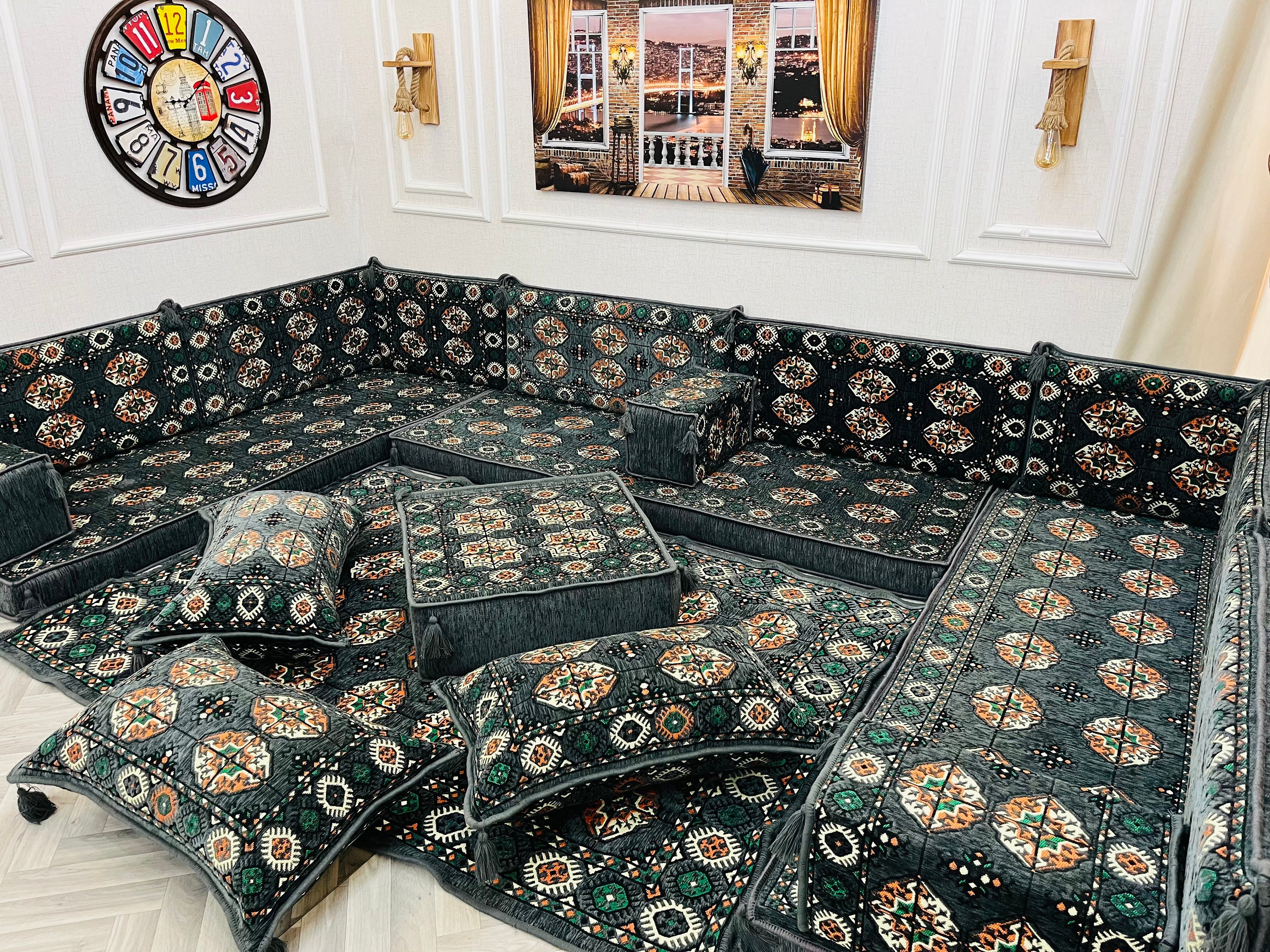 Arabic Sofa U Shaped Authentic Living Room Floor Seating Set Arabic Sofa U Shaped Authentic Living Room Floor Seating Set