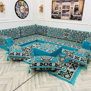 Living Room Ethnic Arabic Sofa Floor Cushion Seating Set, Living Room Home Decor, Ottomans Couch, Floor Couch, Arabic Majlis,Corner Sofa Set