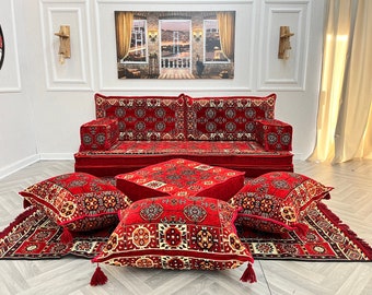 8'' Épaisseur Rouge Ethnique Arabe Canapé Salon Sol Sièges Canapé, Majlis arabe, Canapé sectionnel, Canapés Boho, Canapé coussin de sol