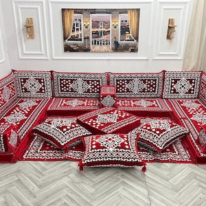 Ottoman Pattern Floor Sofa Set: U Shaped Arabic Majlis Seating, Floor Cushions