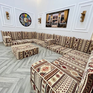 U Shaped Arabic Sofa Floor Seating Set, Boho Living Room Decor, Arabic Sofa Set, Floor Cushions, Sectional Sofa, Floor Couch, Arabic Majlis U SOFA + OTTOMAN