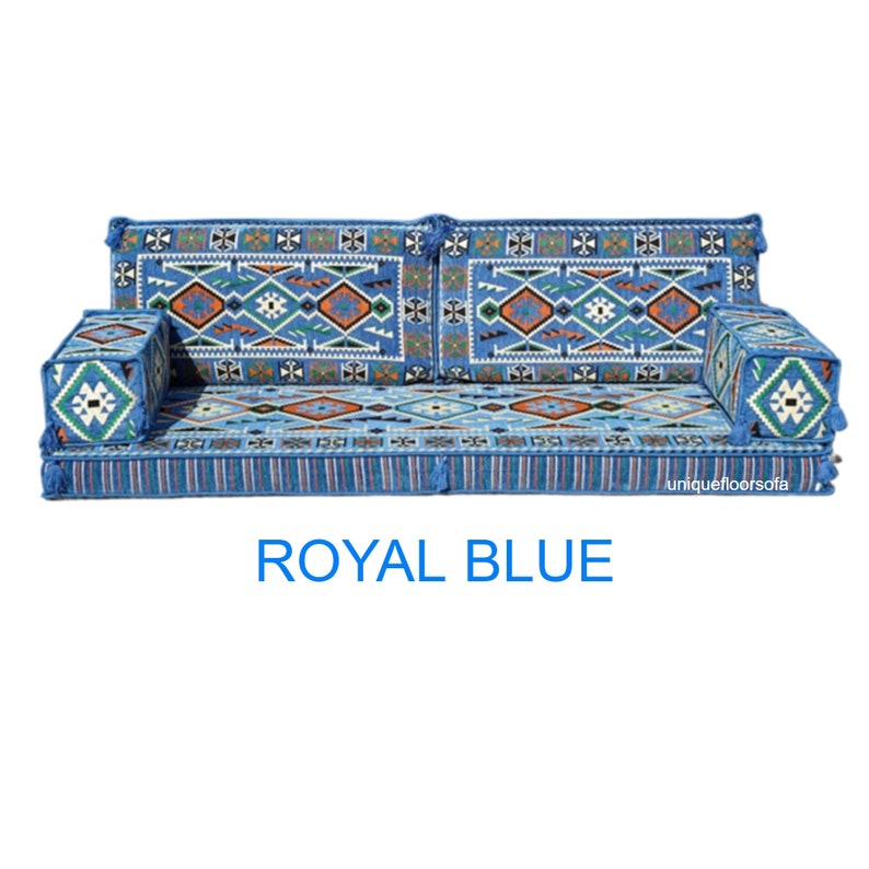 Royal Anatolian Arabisch Sofa Set, Bodenkissenbezug, Schnittsofa, Palettensofas, Bodencouch im Innen und Außenbereich, Bodenbestuhlung -ROYAL BLUE