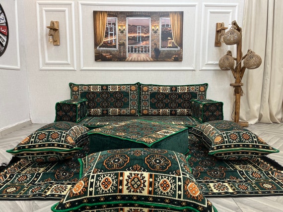 Green Anatolian Floor Sofa Set: Arabic Jalsa, Ottoman Couch