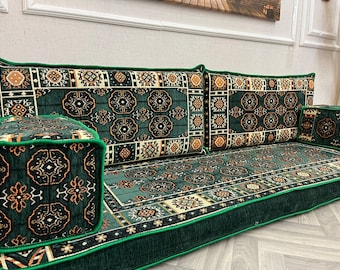 Traditional Green Anatolian Arabic Sofa Floor Seating Couch, Living Room Home Decor, Moroccain Couch, Floor Pillows, Floor Seat Cushion