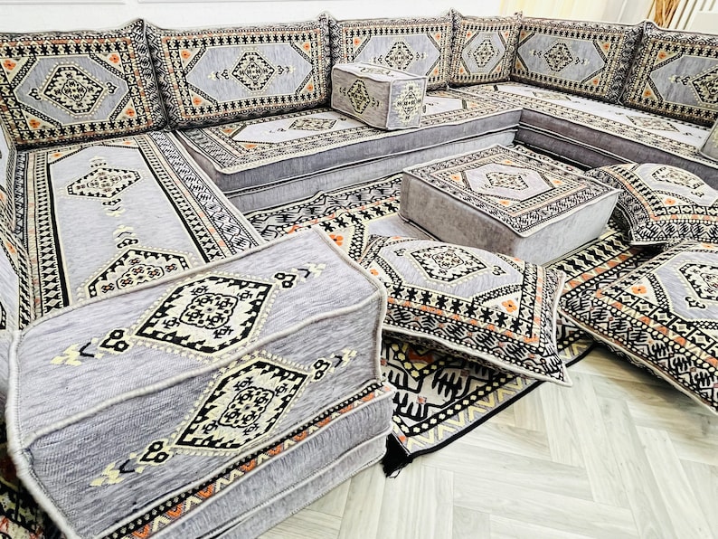 8'' Thick Anatolian U Shaped Arabic Living Room Sofa Floor Seating Set ,Boho Floor Couches ,Sectional Sofa, Arabic Majlis Sofa,Floor Cushion zdjęcie 4