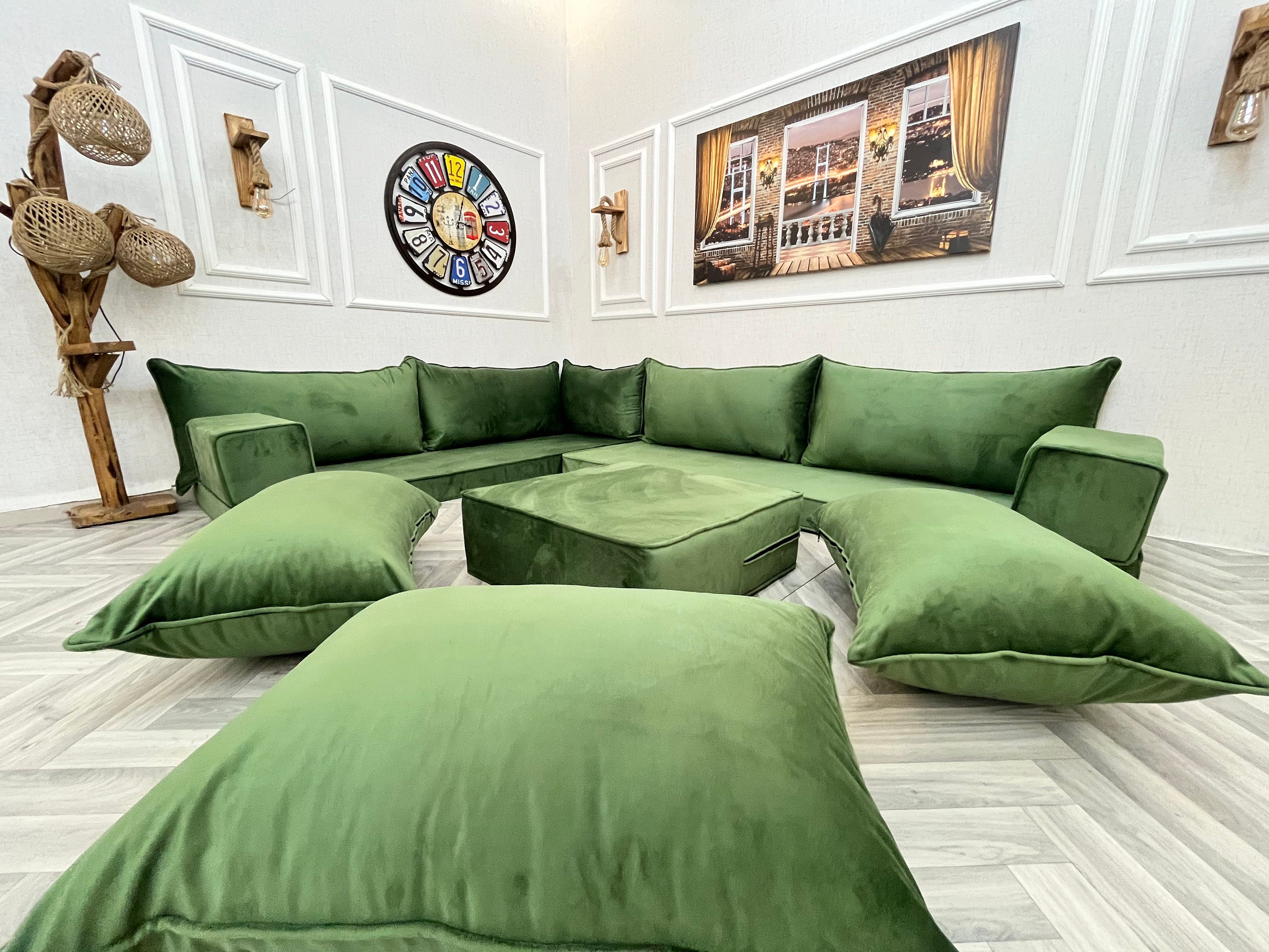 Green l shaped couch discount