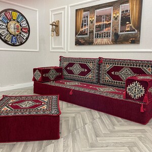 8 inch Thick Stunning Burgundy Authentic Floor Seating Sofa Set, Floor Sofa, Raised Floor Seating Set, Arabic Sofa Set, Floor Cushion Couch zdjęcie 8