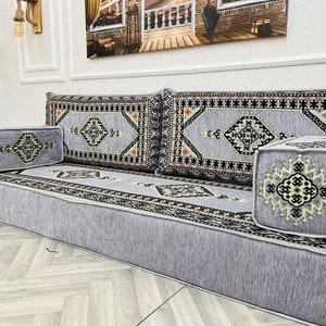 8 inch Thick Arabic Sofa Floor Seating Set, Floor Sofa, Modular Sofa, Traditional Sofa, Floor Cushion Couch, Ottoman Couch Pillows & Rug zdjęcie 7