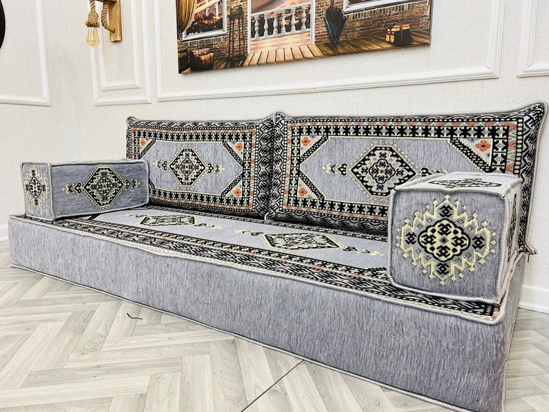 8 inch Thick Arabic Sofa Floor Seating Set, Floor Sofa, Modular Sofa, Traditional Sofa, Floor Cushion Couch, Ottoman Couch Pillows & Rug zdjęcie 7