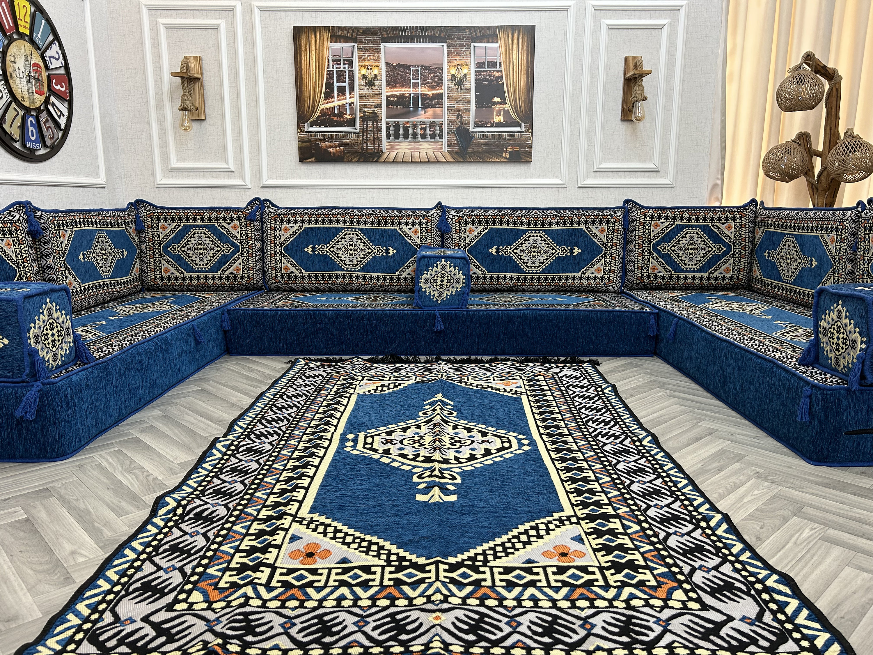 Majlis Rug U Shaped Arabic Majlis Sofa Set: Floor Seating, Cushions & Rug - 8 Inch ...