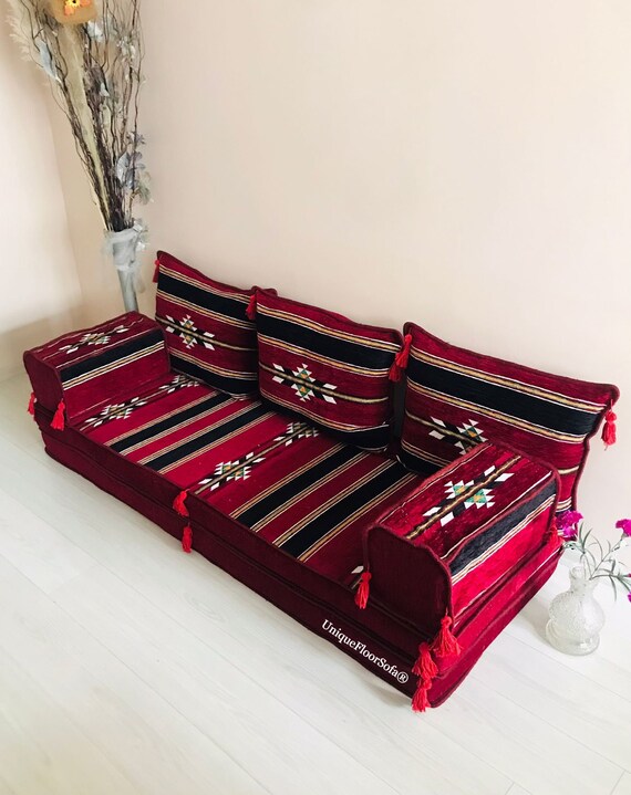 Dark Maroon Modular Boho Sofa Set moroccan Living Room Couch