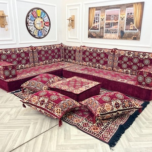 8&quot; L Shaped Arabic Sofa Living Room Set, Floor Couches, Arabic Majlis, Floor Cushions, Oriental Floor Seating Set ,Majlis Sofa Cushions