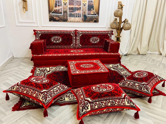 Red Turkish Floor Seating Modular Sofa Set: Elegant Arabic Living